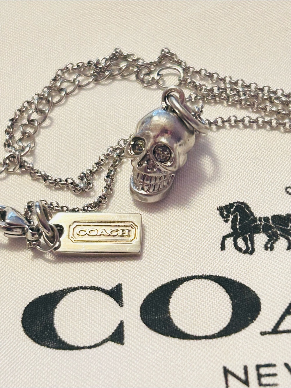 NWOT RARE Coach Y2K Silver Swarovski Skull Necklace - Picture 4 of 13
